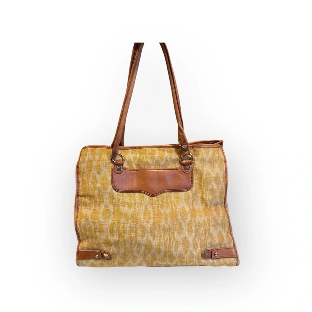 Rebecca Minkoff Women’s Indegenous Woven Cloth Large Tote Bag Cognac Leather - Picture 7 of 11